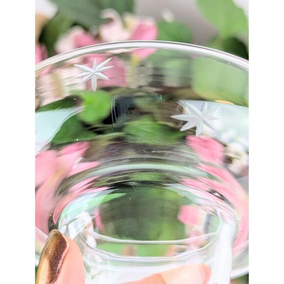 Set of 2 Vintage Margarita Glasses Pair of Elegant Etched Star 1960s Stemware - Picture 4 of 7